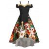 Robe de Soirée Chien et Sapin de Noël Imprimés à Epaule Dénudée à Paillettes - Noir 3XL