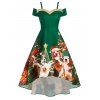 Robe de Soirée Chien et Sapin de Noël Imprimés à Epaule Dénudée à Paillettes - Vert profond L