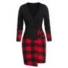Robe Fourreau Asymétrique Superposée à Carreaux Imprimé Anneau en O - Noir XL