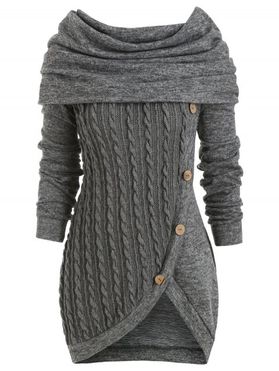 Cowl Neck Mock Button Cable Knit Knitwear