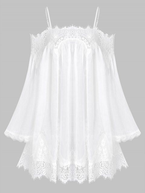Lace Insert Open Shoulder Chiffon Cover Up