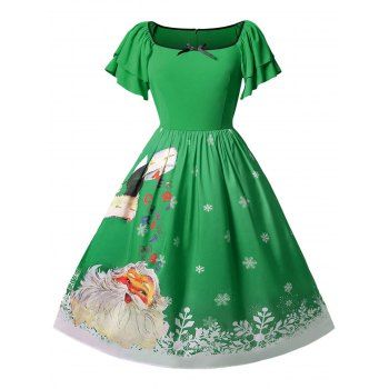 

Christmas Plus Size Santa Claus Printed Dress, Jungle green