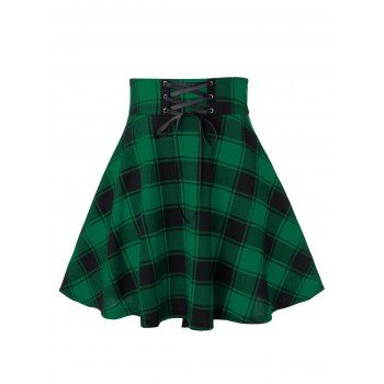 Plus Size Plaid High Low Overlap Grommet Buckle Skirt Plus Size Plaid High Low Overlap Grommet Buckle Skirt