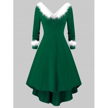 

Plus Size Christmas Faux Fur Panel Long Sleeve Knit Dress, Medium sea green