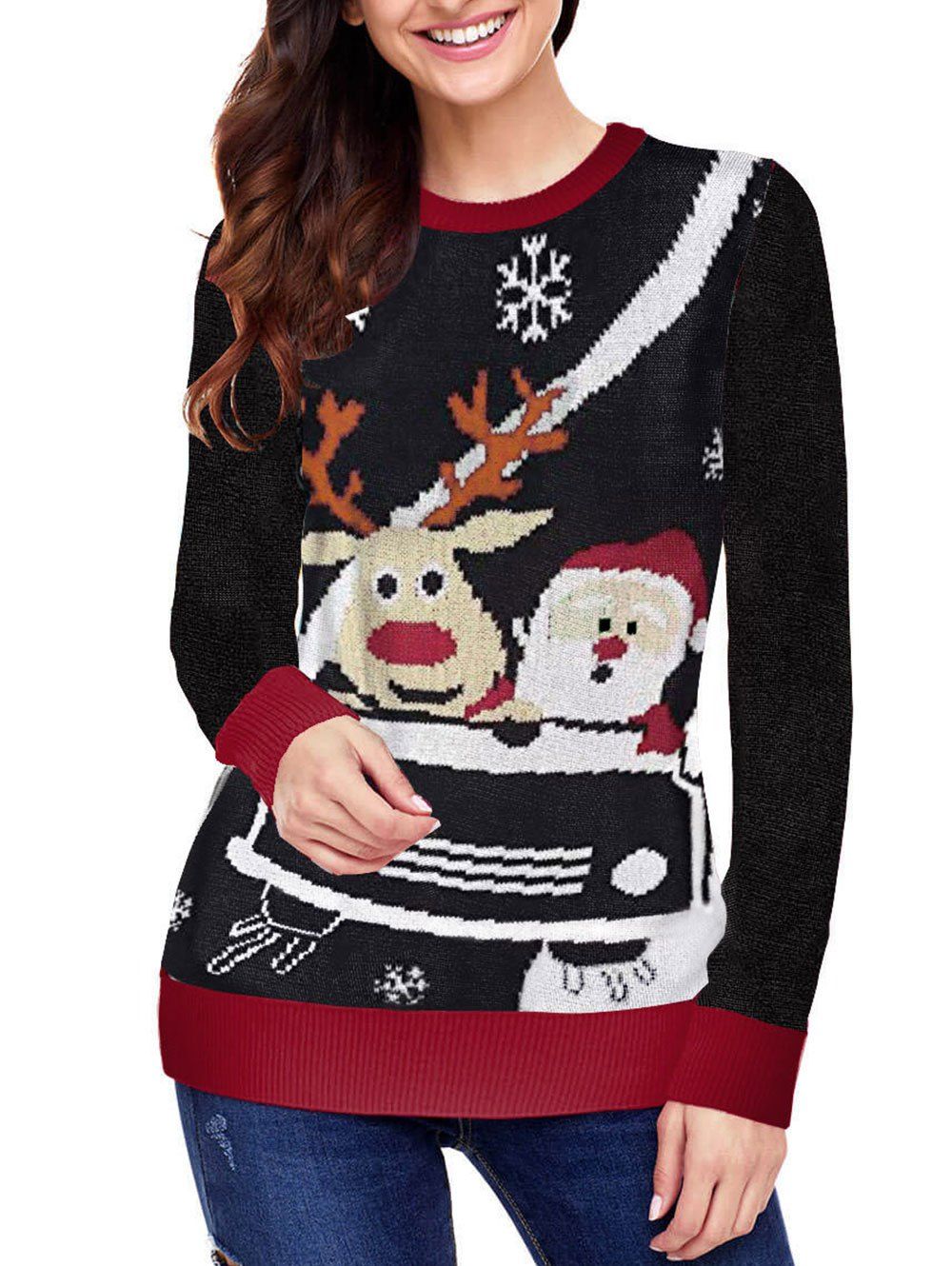 Christmas Santa Claus Longline Jumper Sweater - BLACK S