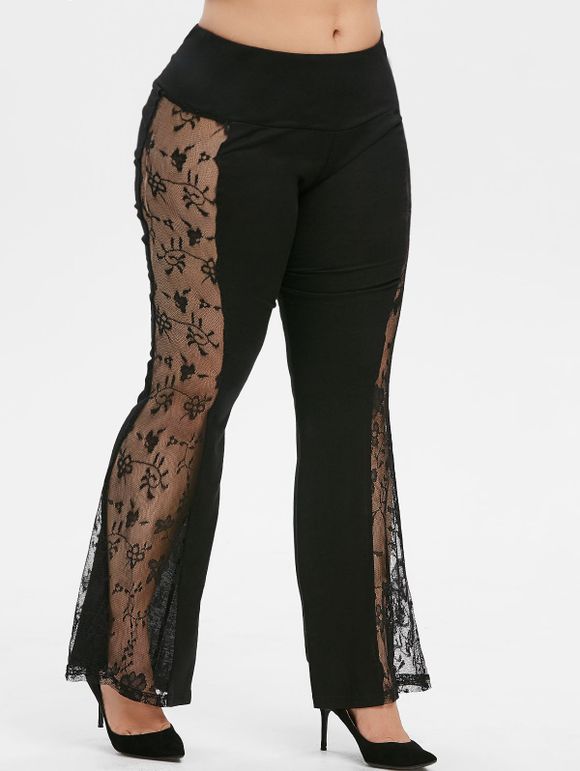 Mid dentelle de montée panneau Taille Plus Pantalon Flare - Noir 5X