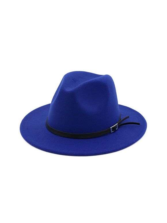 Chapeau Fedora d'Hiver Ceinture Design en Couleur Unie - Bleu 