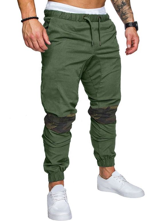 Pantalon de Jogging Décontracté Panneau Camouflage - Vert Armée XL