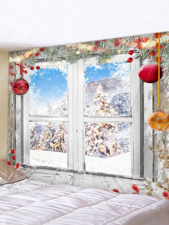 Tapisserie Murale Pendante Art Décoration Arbre de Noël Boule et Fenêtre Imprimés - multicolor W79 X L71 INCH