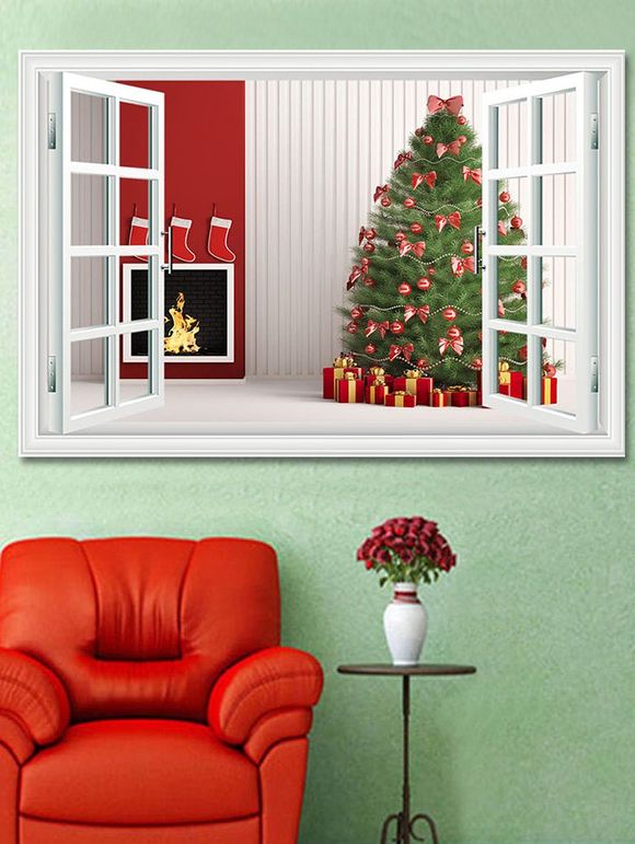 Autocollant Mural Décoratif de Noël Cadeau et Sapin Imprimés - multicolor 1PC X  24 X 35 INCH( NO FRAME )