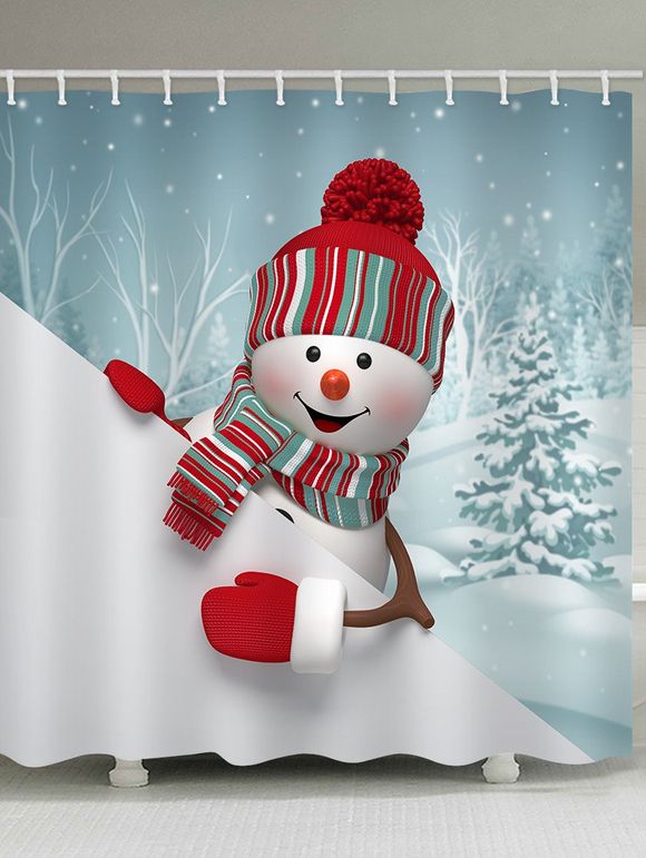 Rideau de Douche Imperméable de Noël Motif de Sapin et Bonhomme de Neige pour Salle de Bain - multicolor W59 X L71 INCH