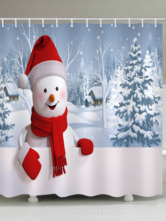 Rideau de Douche Imperméable Chapeau de Noël Motif de Village et Bonhomme de Neige pour Salle de Bain - multicolor W59 X L71 INCH
