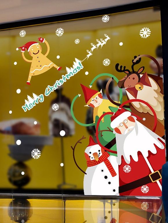 Autocollant Mural de Noël Père Noël et Bonhomme de Neige Imprimés - multicolor 60X90CM