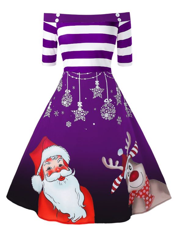 Robe de Noël Ligne A Epaule Dénudée Grande Taille - Violet Améthyste 3X