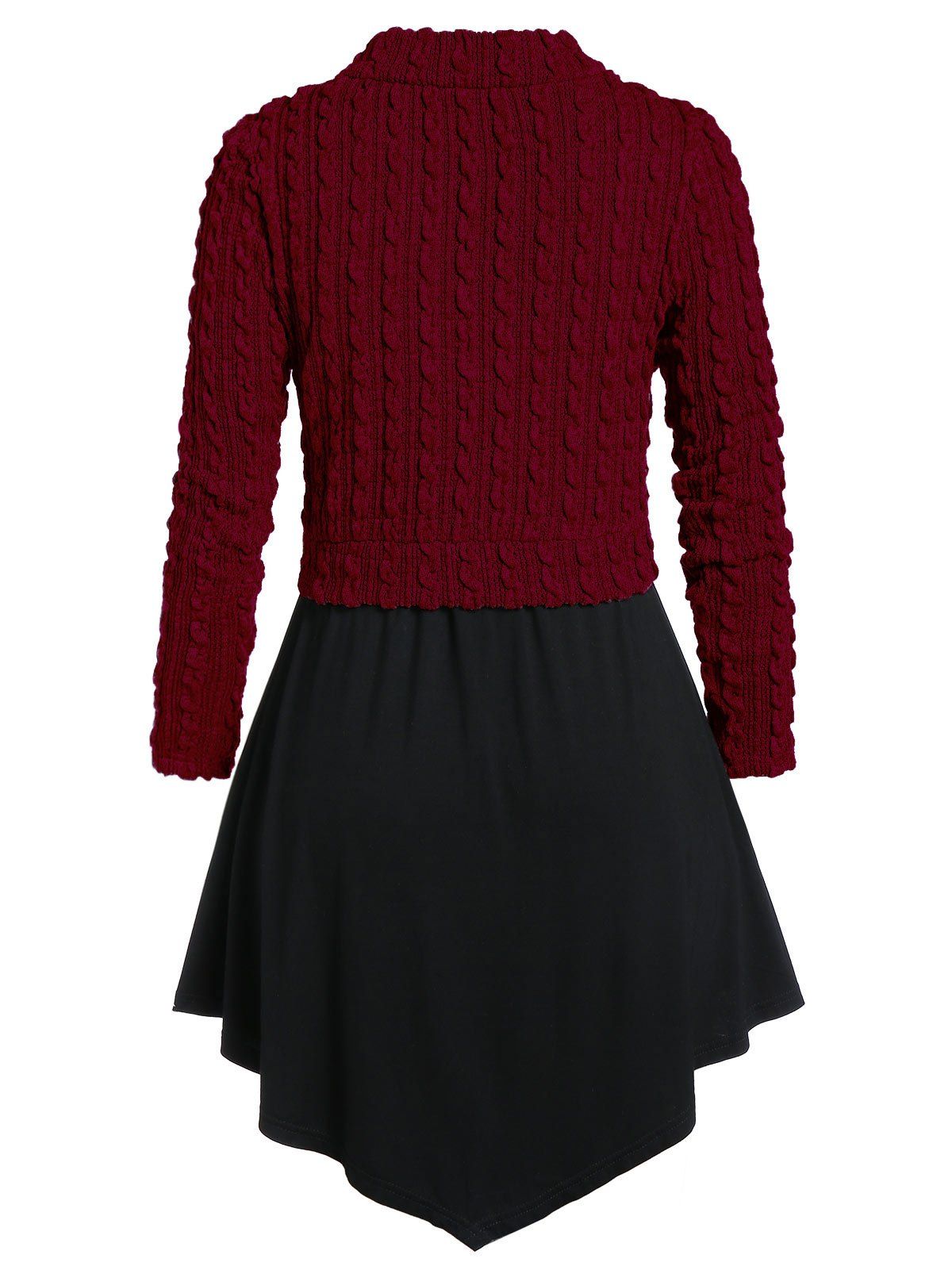 Plus Size Solid Round Collar T Shirt with Sweater - BLOOD RED 3X