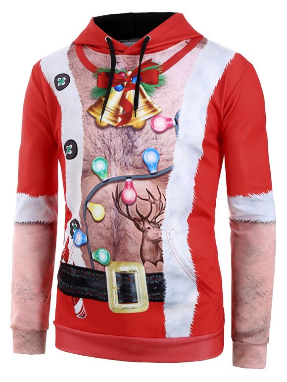 Sweat à Capuche Elément de Noël Imprimé avec Poche en Avant - Rouge M