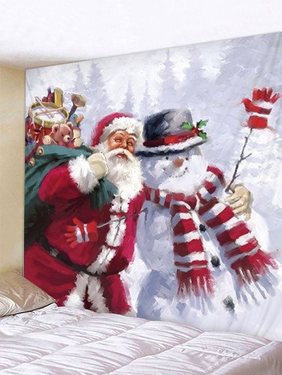 Tapisserie Murale Pendante Art Décoration Père Noël et Bonhomme de Neige Imprimés - multicolor W59 X L51 INCH