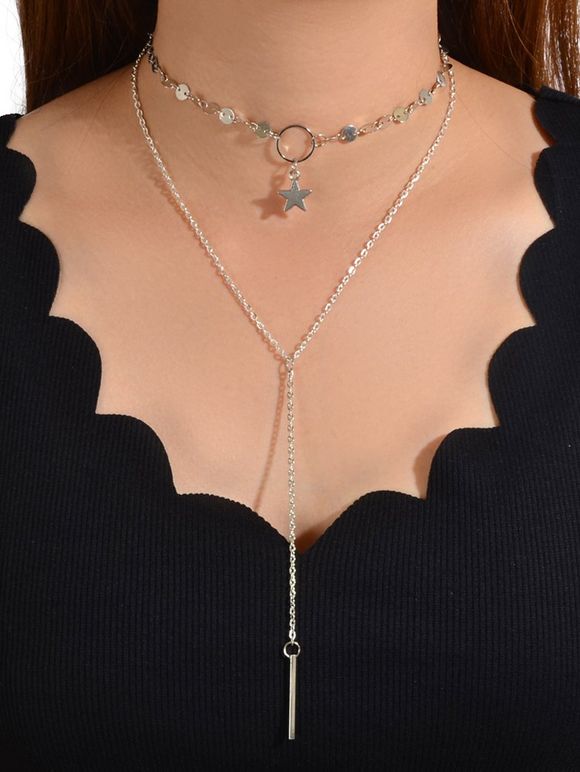 Collier Superposé Etoile Rond - Argent 