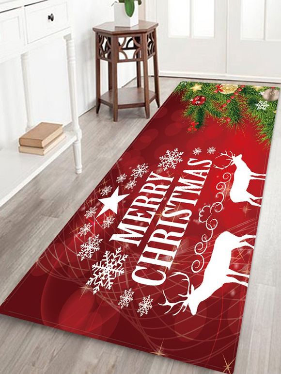 Tapis de Sol Absorption d'Eau Motif de Cerf et Sapin de Noël - multicolor W24 X L71 INCH