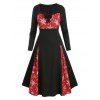 Robe Longue de Noël Motif Flocon de Neige et Nœud Grande-Taille - Noir 1X