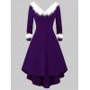 Robe de Noël Tricotée Panneau en Fausse Fourrure à Manches Longues Grande Taille - Iris Pourpre 5X