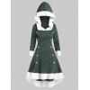 Robe à Capuche Mi-Longue Haute Basse Boutonnée à Ourlet en Fausse Fourrure - Vert profond M