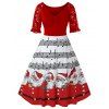 Robe de Noël Ligne A Panneau en Dentelle Imprimée Grande Taille - Châtaigne Rouge 2X