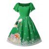 Robe Vintage à Imprimé Père Noël de Grande Taille - Vert Jungle 1X