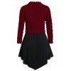 Plus Size Solid Round Collar T Shirt with Sweater - BLOOD RED 3X