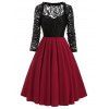 Sweetheart Neck Lace Bodice Fit and Flare Dress - RED WINE 3XL