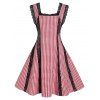 Plaid Pattern Square Neck Lace Patchwork Dress - RED 3XL