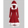 Robe à Capuche Tricotée Panneau en Fausse Fourrure de Grande Taille à Lacets - Rouge Lave 4X