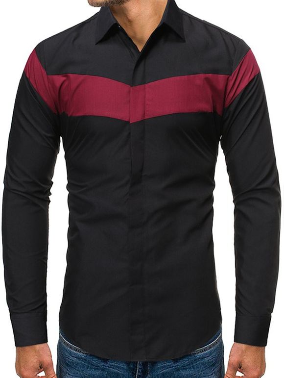 Chemise Boutonnée en Blocs de Couleurs à Manches Longues - Noir M