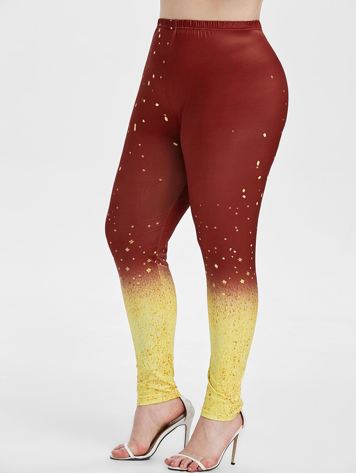 

Pull On Printed Ombre High Waisted Plus Size Leggings, Red wine