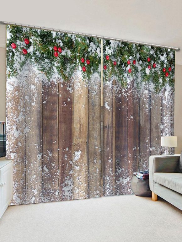 Rideaux de Fenêtre de Noël Motif de Bois et de Neige - multicolor W28 X L39 INCH X 2PCS