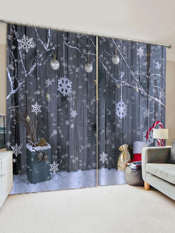 Rideaux de Fenêtre de Noël Motif de Bois et Flocon de Neige 2 Panneaux - multicolor W33.5 X L79 INCH X 2PCS