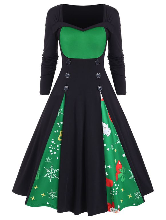 Robe Vintage de Noël Epinglée Imprimée de Grande Taille - Vert Trèfle 3X