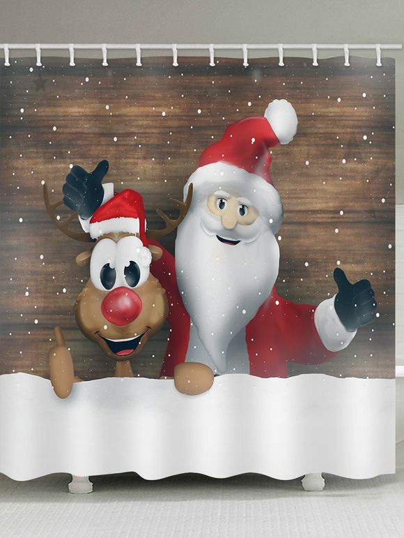 Rideau de Douche Imperméable Père Noël Cerf et Grain de Bois Imprimés pour Salle de Bain - multicolor W71 X L71 INCH