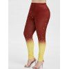 Legging Ombré Imprimé à Taille Haute Grande Taille - Rouge Vineux 3X