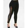 Tirez sur empiècement en dentelle taille haute Leggings Taille Plus - Noir L