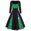 Robe Vintage de Noël Epinglée Imprimée de Grande Taille - Vert Trèfle 1X