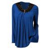 Blouse en Dentelle Contrastée de Grande Taille - Bleu 3X
