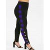 Plus Size High Waist Plaid Trim Buttoned Pants - COBALT BLUE L