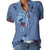 Blouse Fleurie Imprimée à Demi-Bouton de Grande Taille - Bleu de Soie 5X