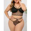 Ensemble de Lingerie en Maille Transparente avec Harnais de Grande Taille à Pois - Noir 4X