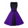 Robe Pin Up Vintage Bicolore avec Nœud Papillon de Grande Taille - Violet Améthyste L