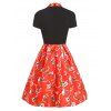 Christmas Funny Dog Print Bow Tie Vintage Dress - RED L