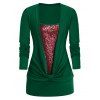 Plus Size Glitter col carré Tunique T-shirt - Vert Mer Moyen 5X