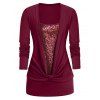 Plus Size Glitter col carré Tunique T-shirt - Rouge Vineux 4X