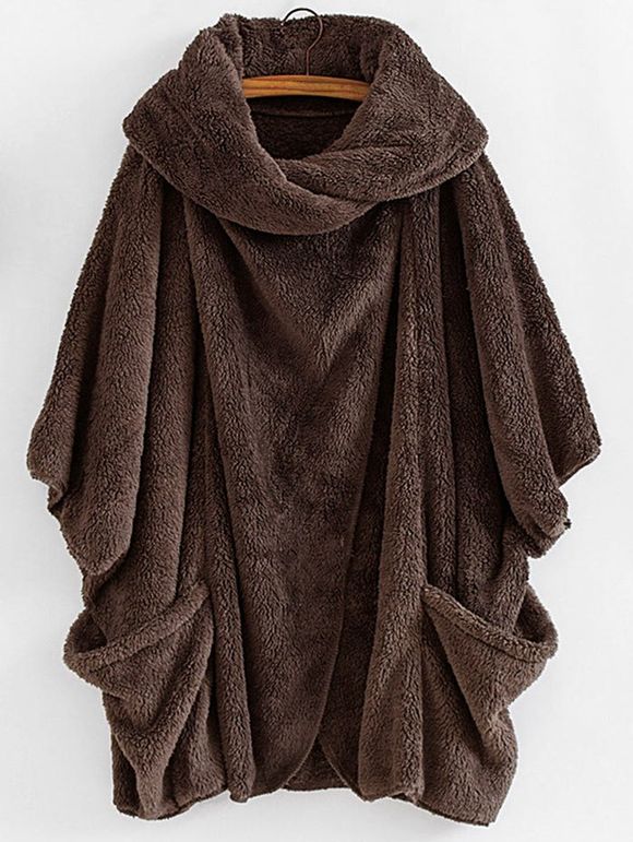 Manteau à Col Châle en Peluche - café 3XL
